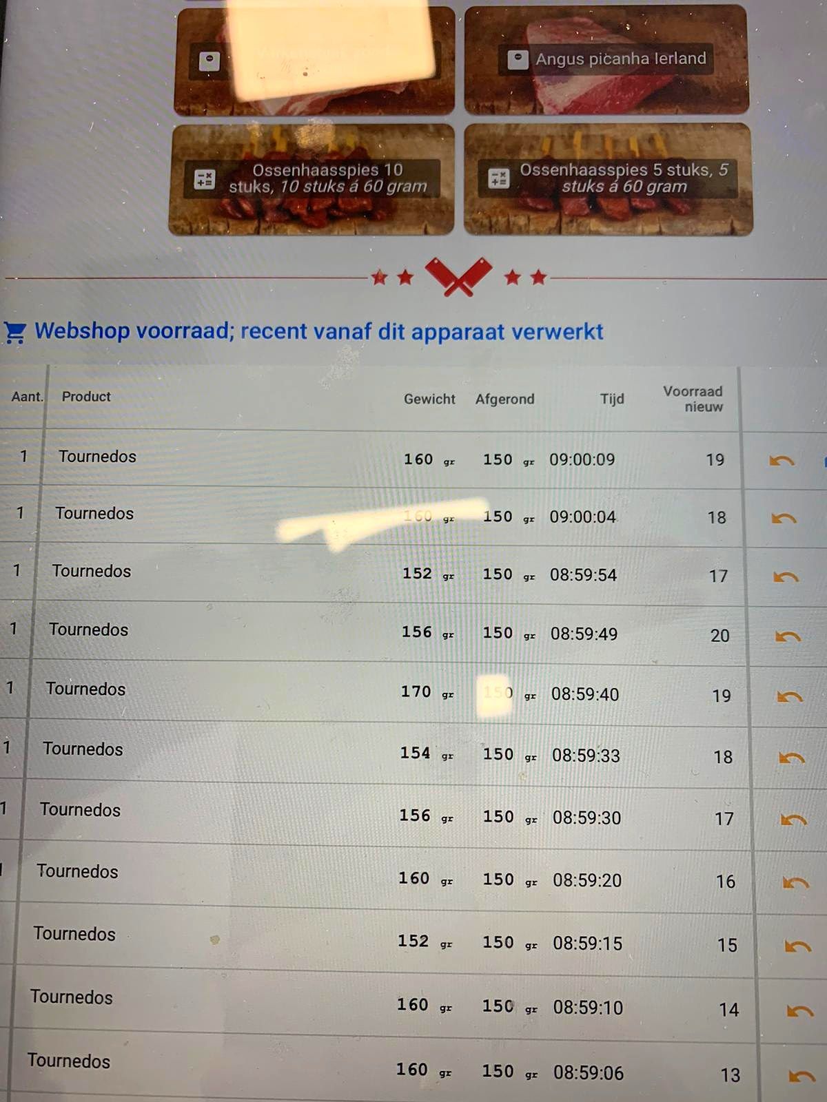 Webshop-voorraadscherm
